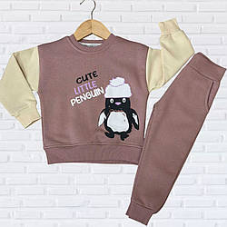 Дитячий теплий костюм із пінгвіном для дівчинки "Туреччина" Розміри: 2,3,4,5 років (38247-2)