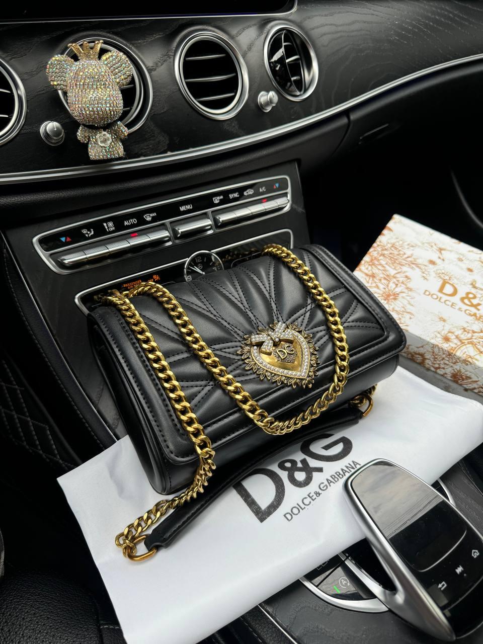 Жіноча сумочка Dolce & Gabbana Devotion Shoulde Leather Bag (чорна) повсякденна на довгому ланцюжку 7813 vkross, фото 1