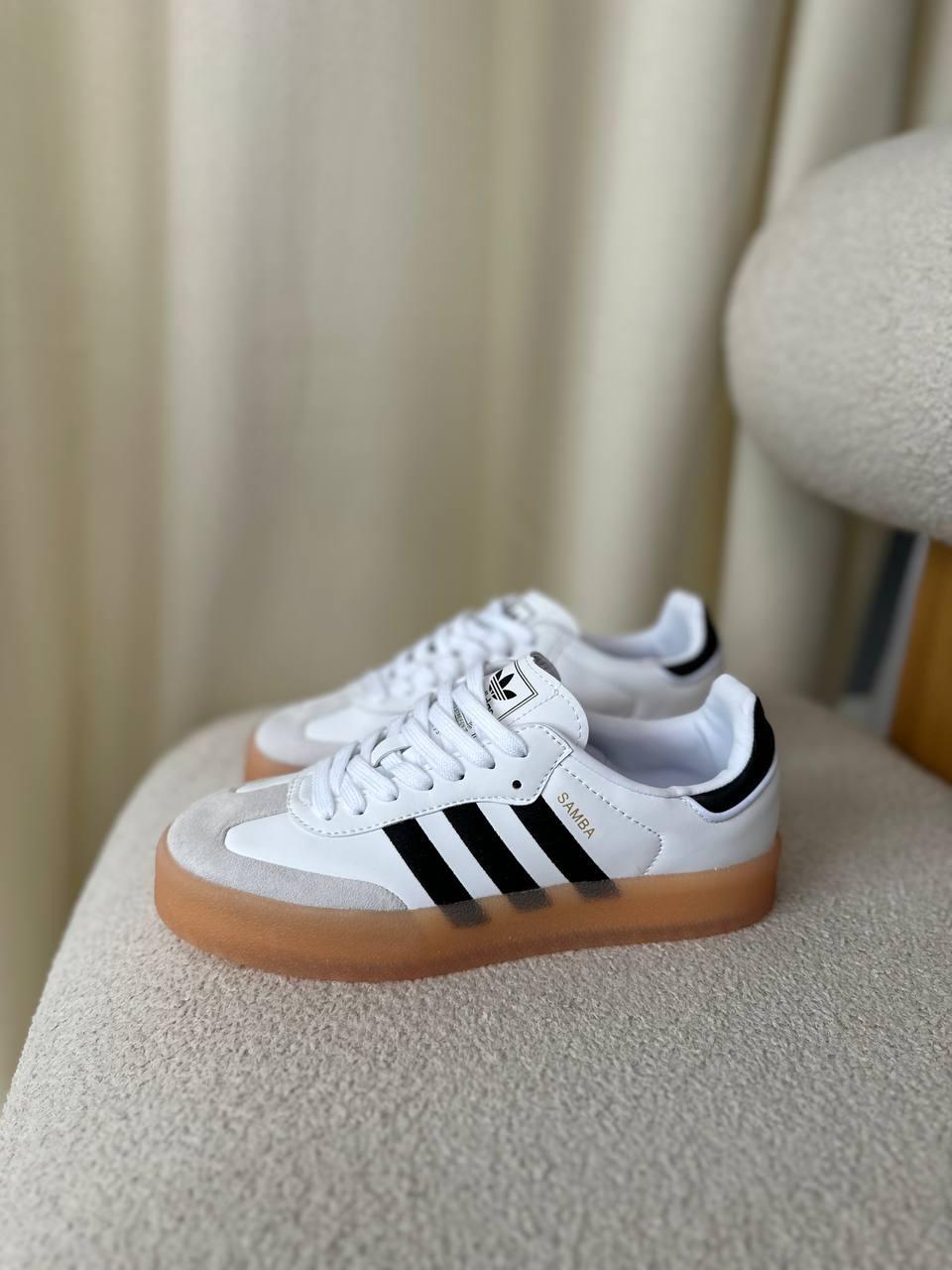 Жіночі кросівки Adidas Samba White Black Gum Sole Platform (білі з чорним) повсякденні art0696 Адідас vkross, фото 1