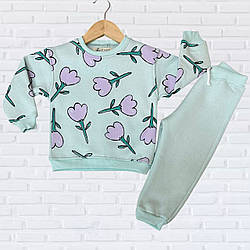 Теплий дитячий костюм з квітами на флісі для дівчинки "Туреччина" Розміри: 2,3,4,5 років (38250)