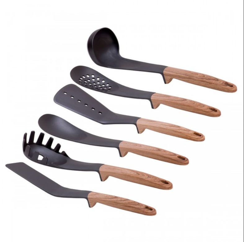 Набір кухонних речей 7 предметів Kamille з підставкою дерев'яна ручка, фото 1