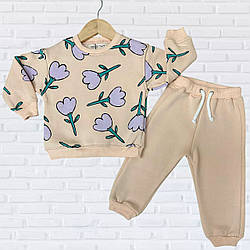 Дитячий костюм на флісі для дівчинки з квітами "Туреччина" Розміри: 2,3,4,5 років (38250-2)