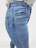 Джинси жіночі завужені стрази по нозі стрейч скіні 46 блакитні, фото 5