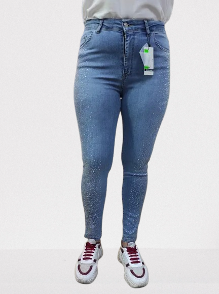 Джинси жіночі завужені стрази по нозі стрейч скіні 46 блакитні, фото 1