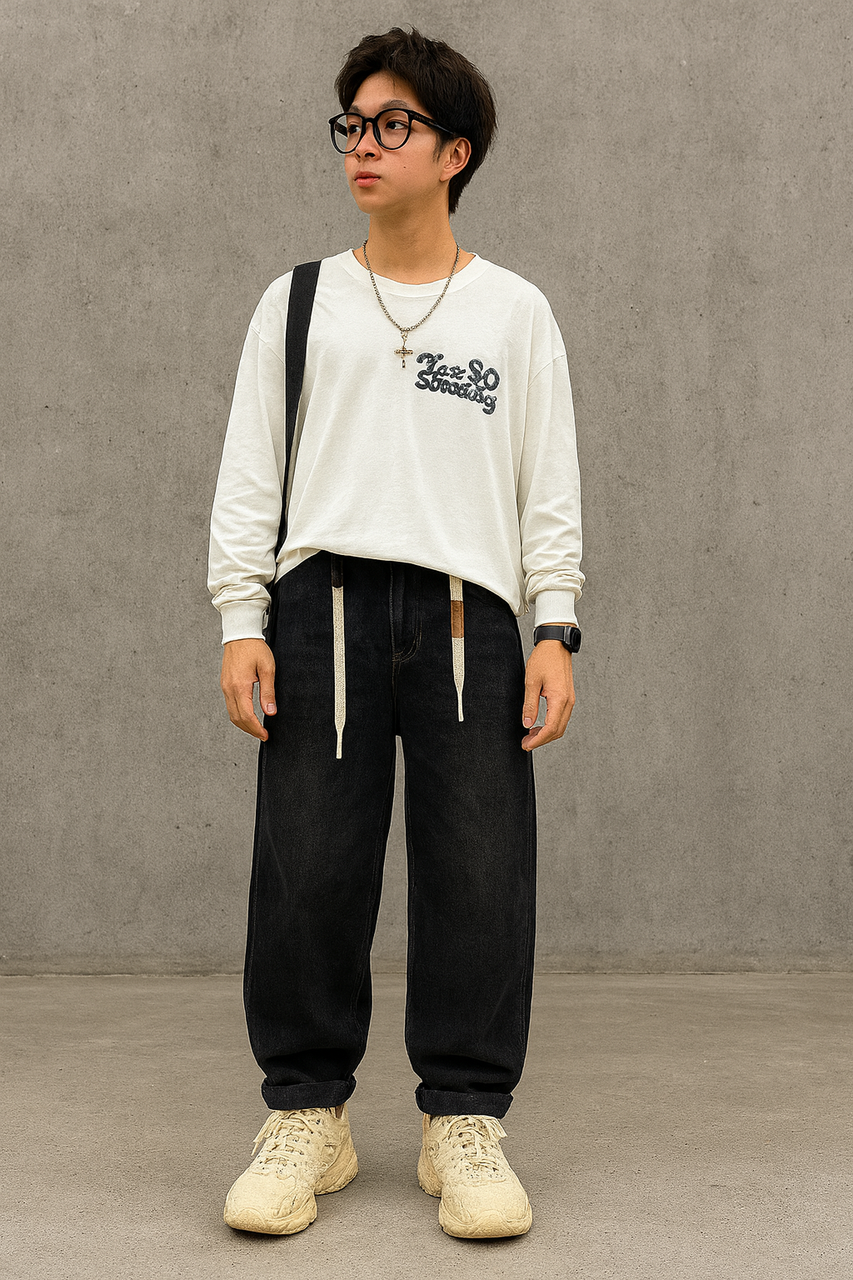 Джинси Alder мом широкі для хлопчика 10–16 років – підліткові модні джинси,Чорний 146, фото 1