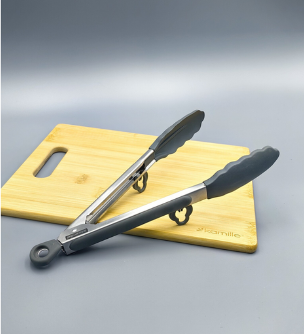 Щипці-лопатки силіконові 35,5 см Kamille з ручками з нержавіючої сталі, фото 1