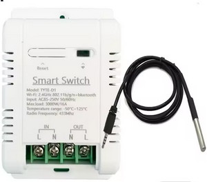 TH-16 RF Смарт Wi-Fi перемикач, сумісний із Sonoff&EWeLink 16A/3000W датчик температури, фото 1