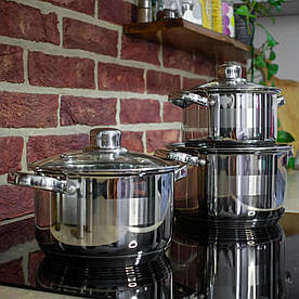 Набір 3-х каструль з нержавіючої сталі для індукції і газу (2.1 л, 2.9 л, 3.9 л)