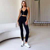 Лосини легінси жіночі чорного кольору лосіни у рубчик високі з пуш ап для сорту та фітнесу на кожен день