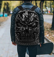 Рюкзак чоловічий 3D з об’ємним черепом, шкіряний, чорний