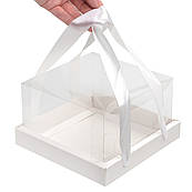 Коробка Акваріум для бенто та десертів 180*180*100 мм з ручками Біла Kor