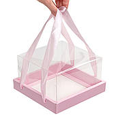 Коробка Акваріум для бенто та десертів 180*180*100 мм з ручками Рожева Kor