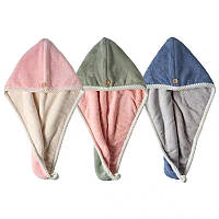 Тюрбан рушник для сушіння волосся набір 3 шт. матеріал фліс Hair Turban рожевий зелений (GS-196366)