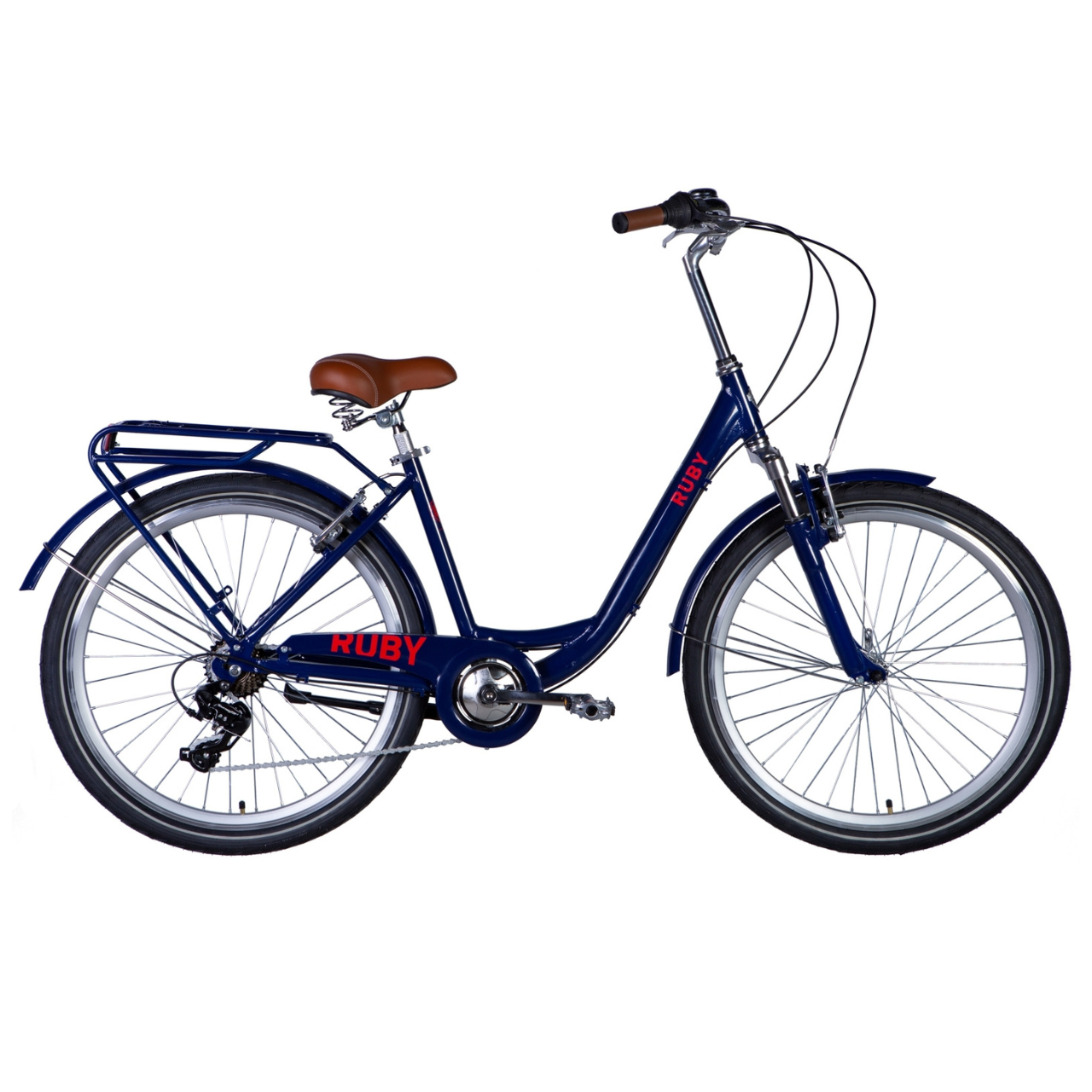 Велосипед алюміній 26" Dorozhnik RUBY AM Vbr рама-17" темно-синій з багажником задн St з крылом St 2024