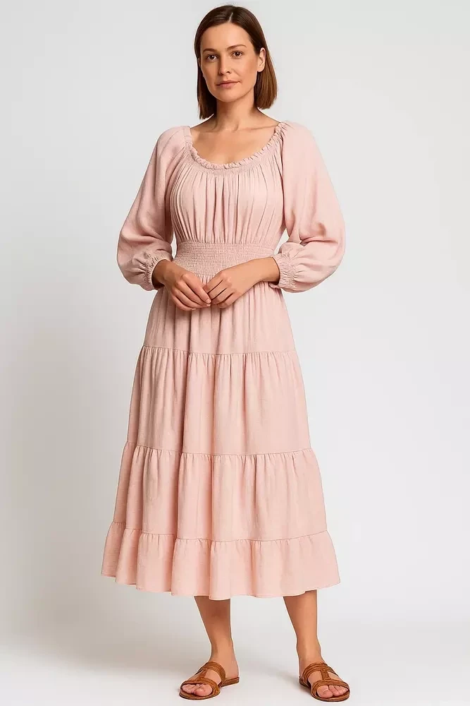 Сукня рожева з резинкою на плечах та талії Modna KAZKA MKKS8787-1, фото 1