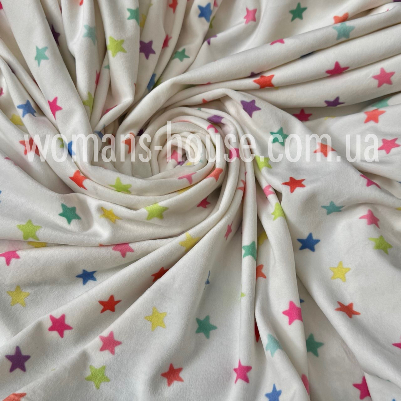 Тканина велюр Плюш (спорт) принт друкованої Зірки на білому, фото 1