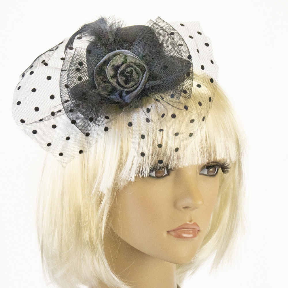 Капелюшок Гламур маленький з трояндою (чорний), фото 1