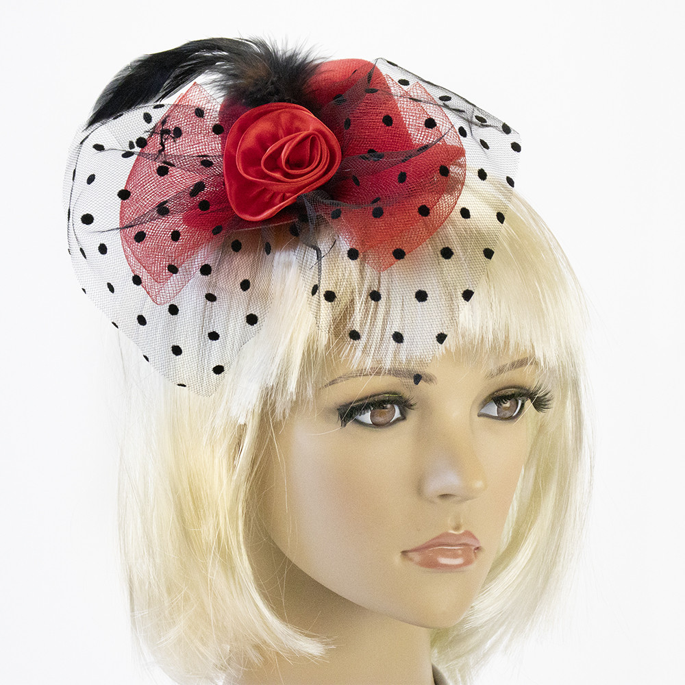 Капелюшок Гламур маленький з трояндою (червоний), фото 1