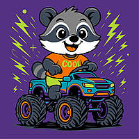 Картини за номерами для дітей Єнот на машині 25х25см