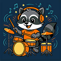 Картини за номерами для дітей Єнот з барабанами 25х25см