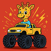 Картини за номерами для дітей Жираф на машині 25х25см