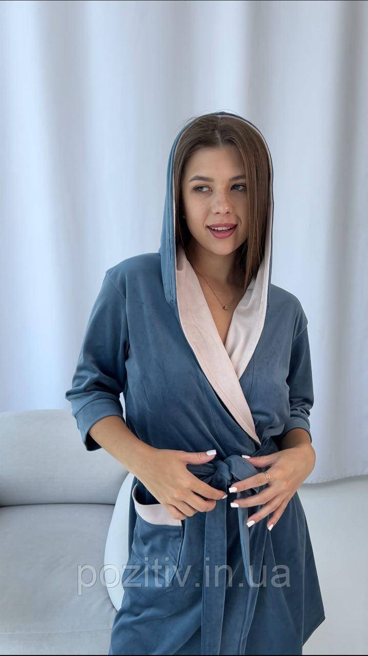 Жіночий халат середньої довжини джинсовий, фото 1