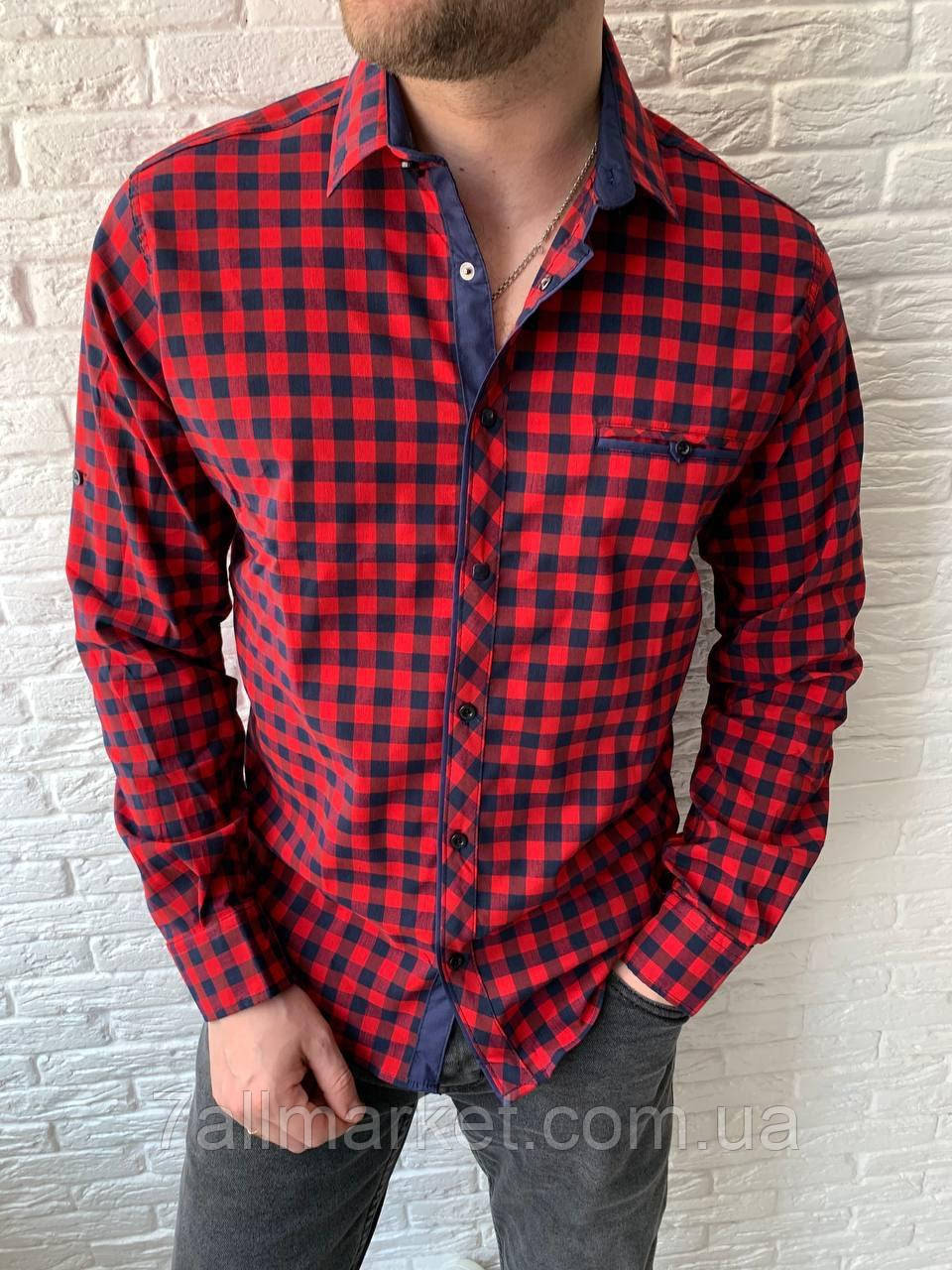 Сорочка чоловіча в клітку з довгим рукавом батал розміри 3XL-6XL (2хв)"TURHAN" недорого від прямого постачальника