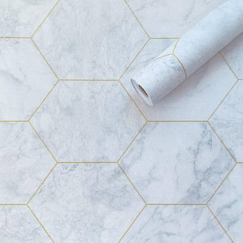 Самоклеюча плівка 0,45х10м х 0,07мм Малахітовий мармур золоті соти SW-00001214