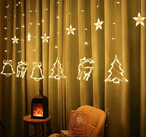 Гірлянда-штора з формами дзвіночка, ялинки та оленя XPRO 12 PCS light 30 (GR- 46_296)