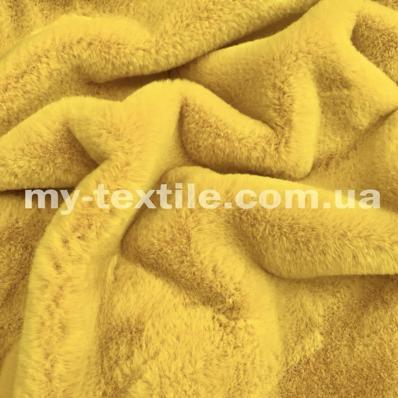 Штучне хутро мокрий кролик 1 см 400 г/м2 Жовтий насичений, фото 1