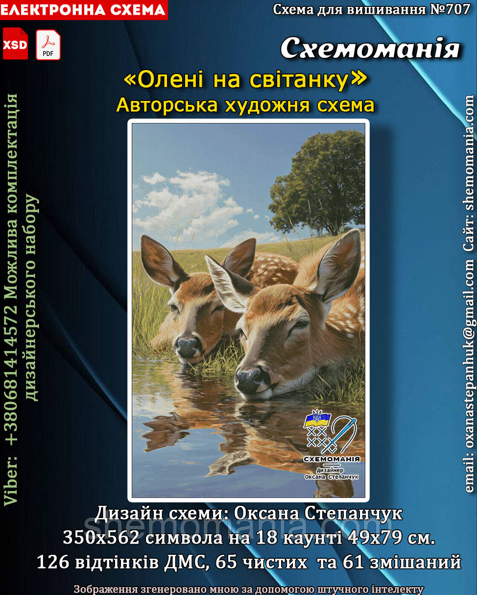 (Електронна)Схема для вишивання хрестиком або петитом: "Олені на світанку", фото 1