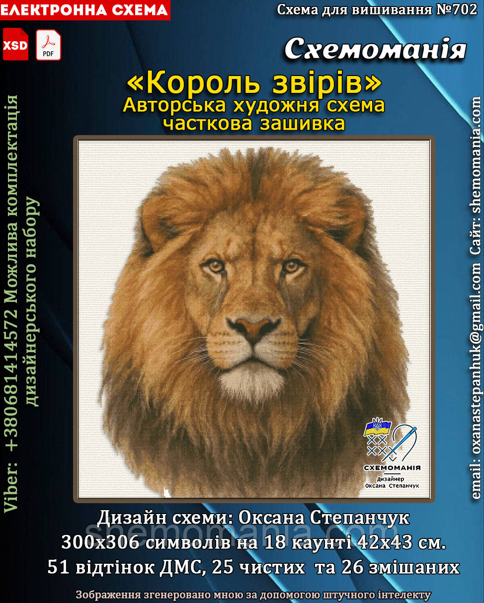 (Електронна)Схема для вишивання хрестиком або петитом: "Король звірів", фото 1