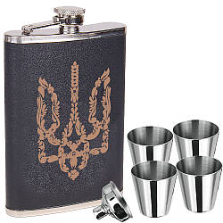 Фляга герб України + чотири стаканчики + лійка 7 oz у подарунковому наборі US-015U21