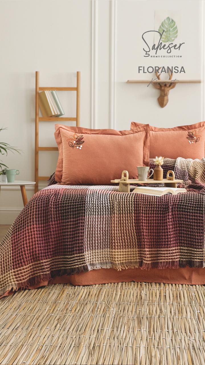 Комплект постільної білизни з покривалом Saheser Floransa 240 x 260 см. Kiremit, фото 1