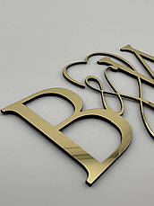 Топпер весільний з ініціалами В&М, дзеркальне золото, пластик 1мм 12x7см, літери ВМ на весілля, фото 5