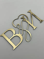 Топпер весільний з ініціалами В&М, дзеркальне золото, пластик 1мм 12x7см, літери ВМ на весілля, фото 2