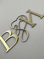 Топпер весільний з ініціалами В&М, дзеркальне золото, пластик 1мм 12x7см, літери ВМ на весілля, фото 3