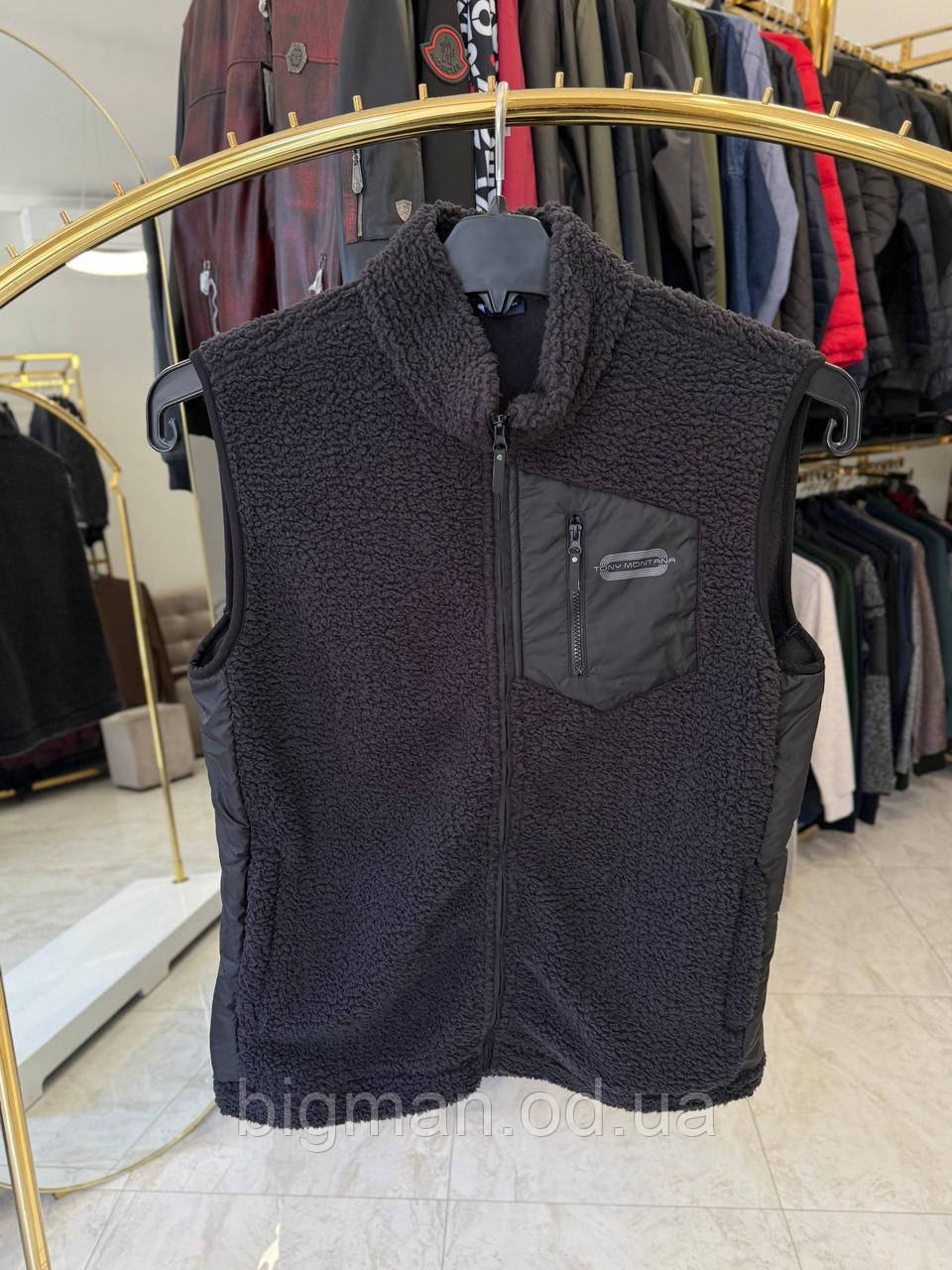 Чоловіча жилетка барашик TONY батал 3-5XL темно-сіра