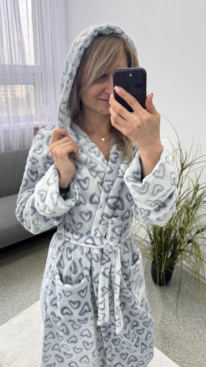 Халат жіночий теплий сірий домашній довгий ТУРЦІЯ, фото 1