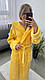 Теплий жіночий довгий махровий халат із поясом жовтого кольору, фото 2