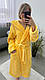 Теплий жіночий довгий махровий халат із поясом жовтого кольору, фото 3