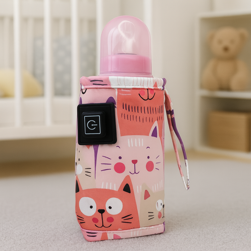 Підігрівач для дитячих пляшечок портативний від електромережі, від повербанку для суміші MegaZayka рожевий, фото 1