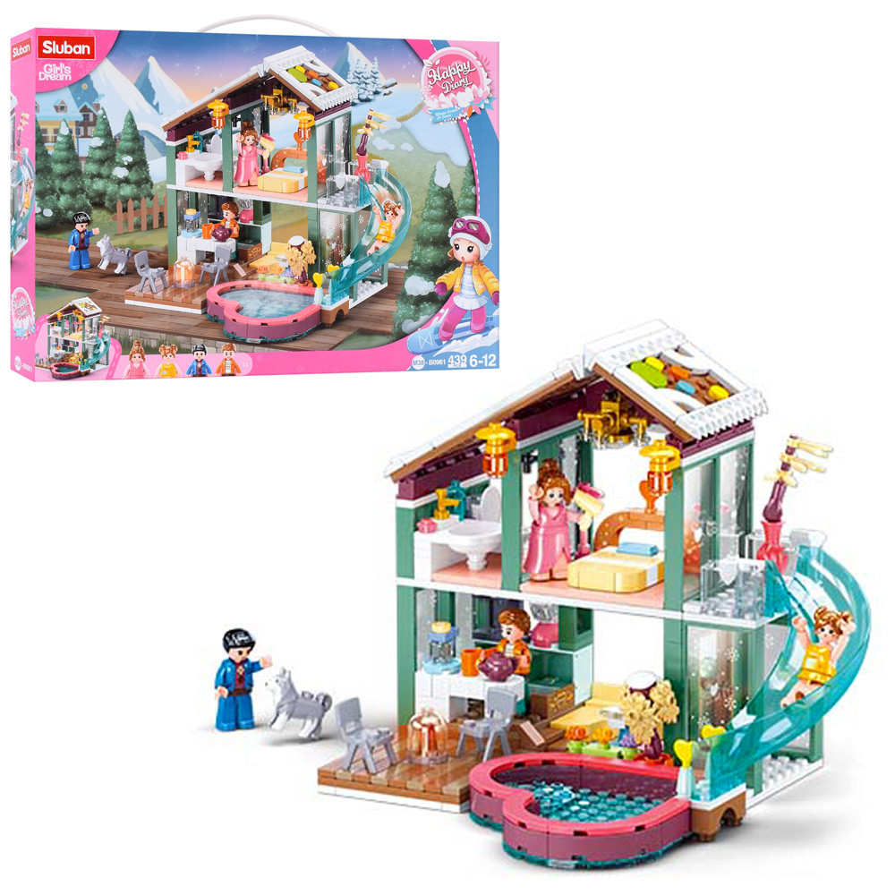 Конструктор SLUBAN будиночок, гірка, басейн, фігурки, 439дет, в кор-ці, 47,5-33-7см /12/, фото 1