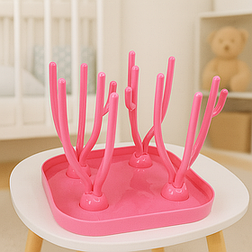 Сушарка для дитячих пляшечок і сосок з піддоном складна універсальна стійка для сушіння MegaZayka рожевий