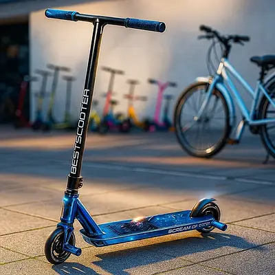 Трюковий дитячий самокат скутер для райдингу в скейтпарку / Вуличний транспорт пегі колеса PU 120мм трюки Синій