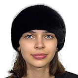 Жіноча хутрова норкова пов'язка на голову з цільного хутра Блек, фото 3