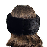 Жіноча хутрова норкова пов'язка на голову з цільного хутра Блек, фото 5