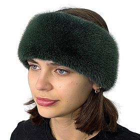 Жіноча хутряна норкова пов'язка на голову із цільного хутра норки Ізумруд