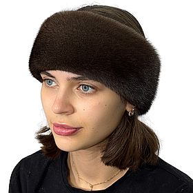 Жіноча хутряна норкова пов'язка на голову із цільного хутра норки Горіх