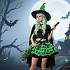 Жіночий костюм відьми на Хелловін із мітлою зелений, фото 3